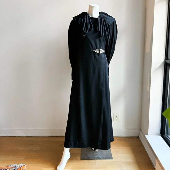 Vintage 1940s Jean Louise Statement sleeve Fitted Wiast Maxi Coat S - Picture 4 of 16